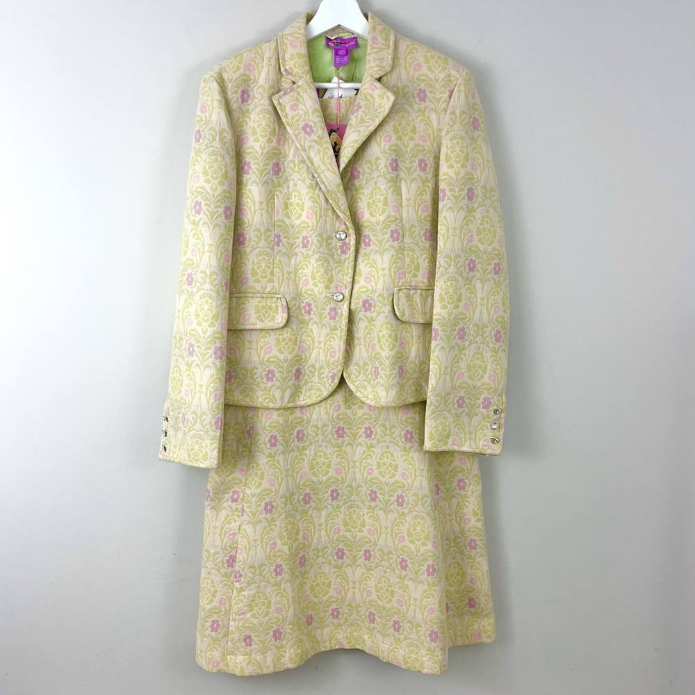 Lilypod 2 Piece Suit Blazer Fit & Flare Dress Floral Brocade Jacquard Pattern